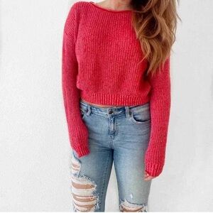 EUC Wild Fable Women’s Cropped Ribbed Knit Pullover Crewneck Sweater